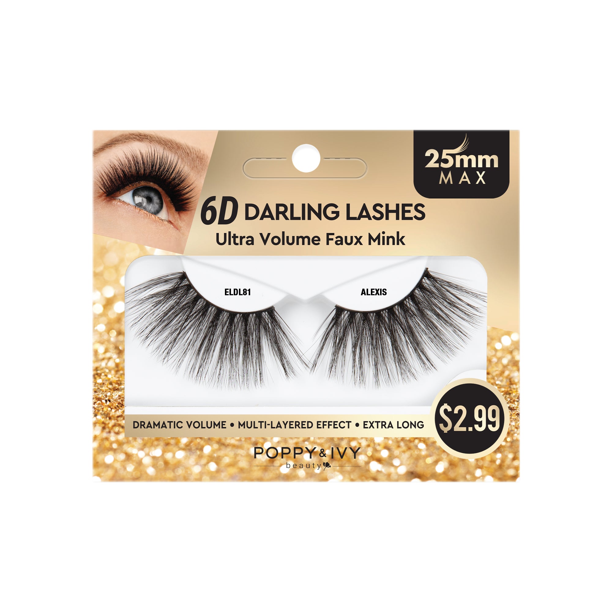 Poppy & Ivy 6D Darling Lashes 25mm Eyelashes- Faux Mink