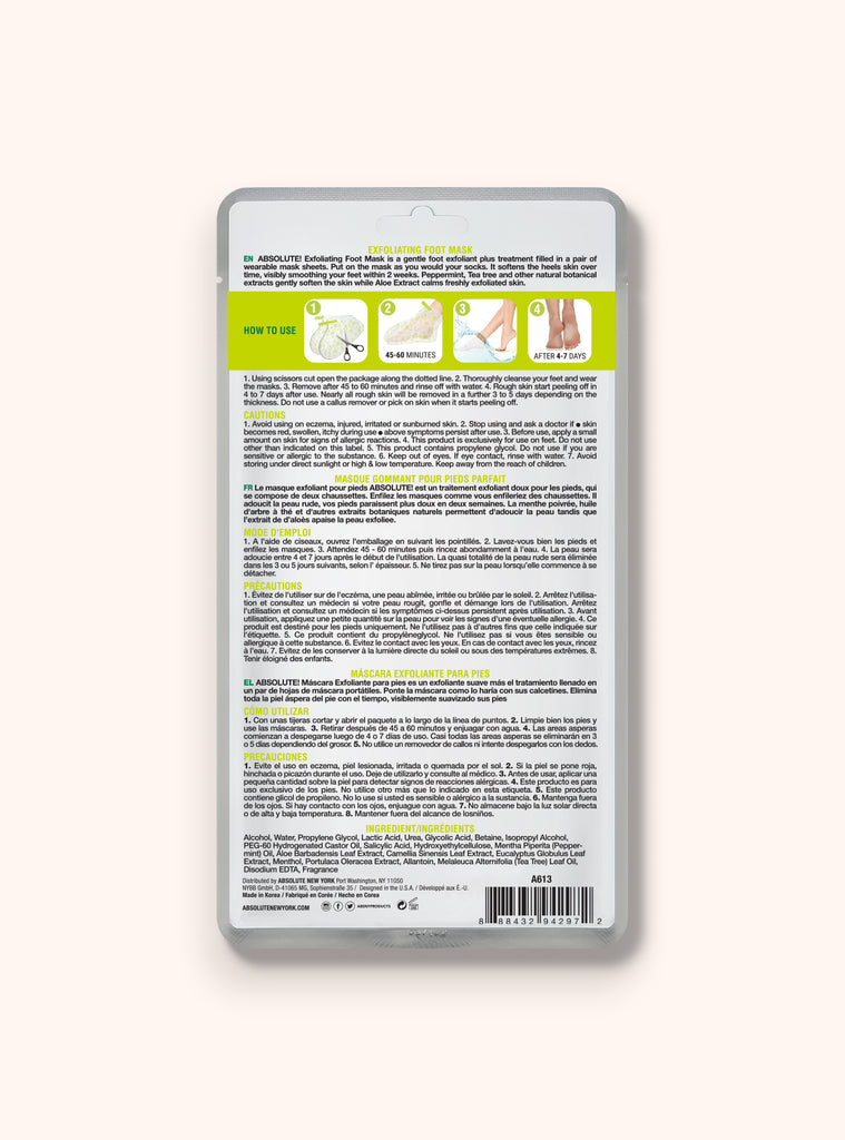 Exfoliating Foot Mask A613 Peppermint + Aloe + Tea Tree