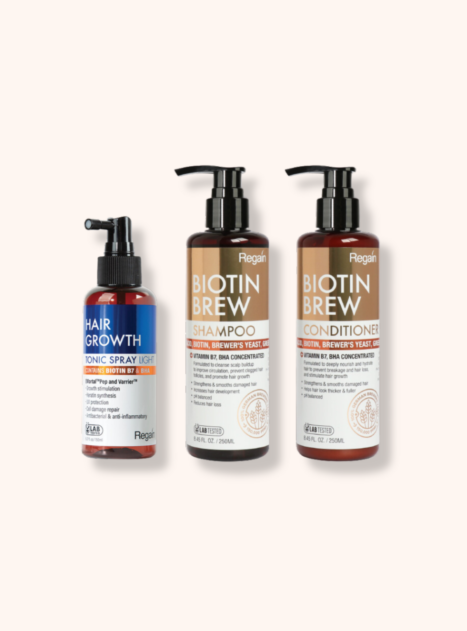 Regain Biotin Brew Hair Growth Set: Shampoo, Conditioner, & Tonic Spray