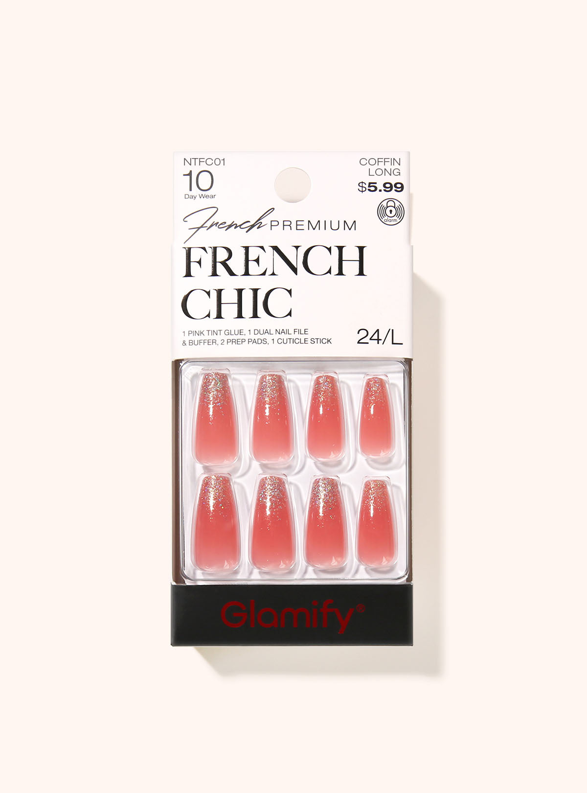 NTFC01 French Chic Press On Nails - Coffin Long