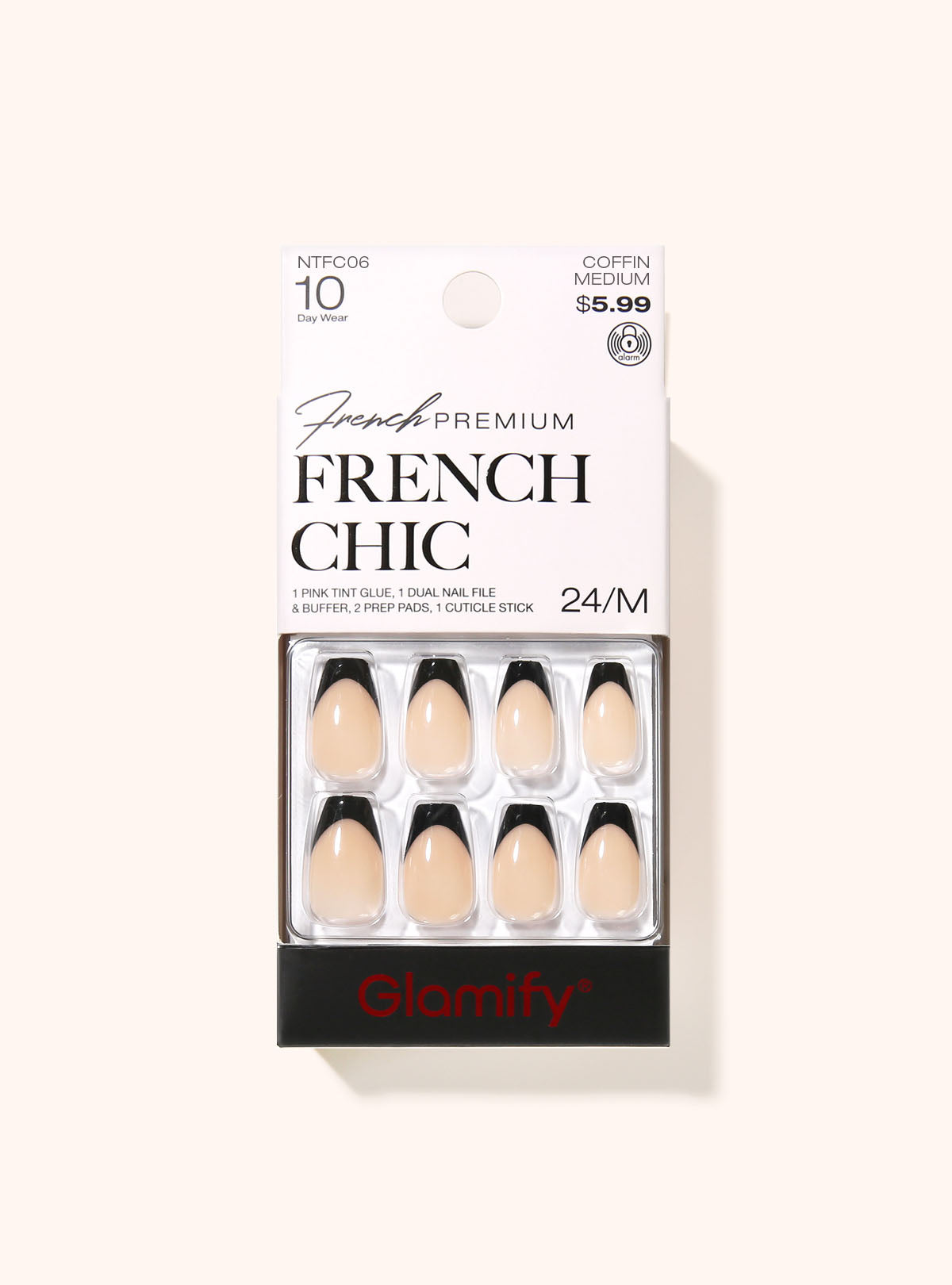 NTFC06 French Chic Press On Nails - Coffin Medium