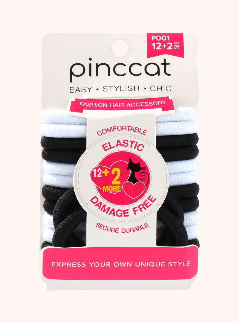 Black and White Elastic Hair Bands - 14 Piece by Pinccat