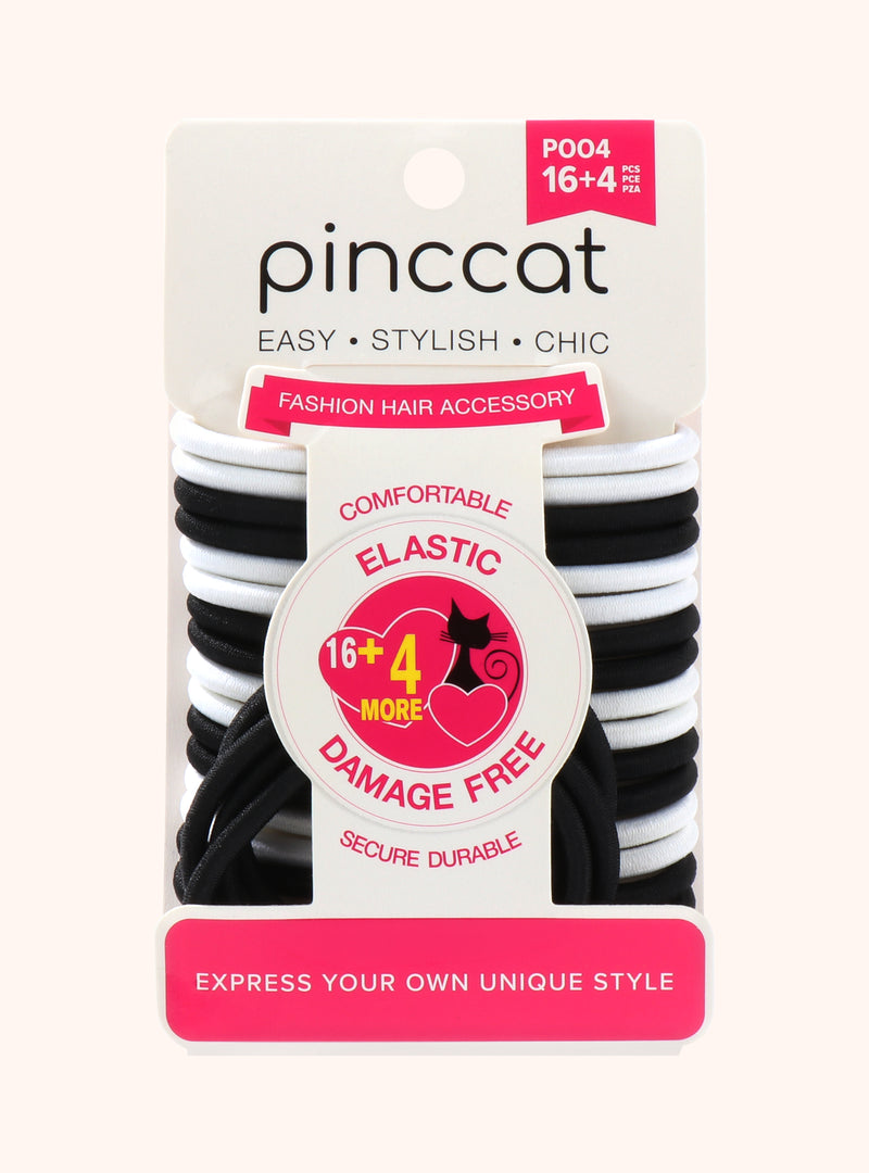 Black and White Elastic Hair Bands - 20 Piece by Pinccat