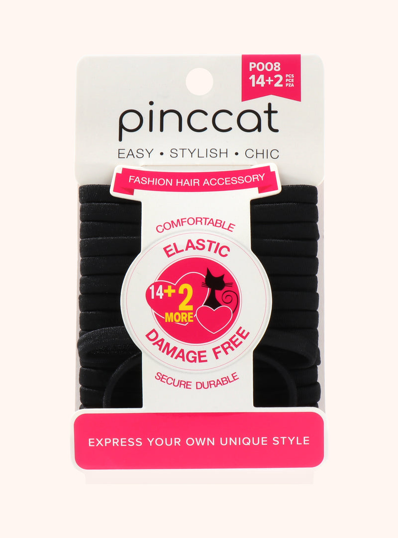 Flat Black Elastic Hair Bands - 16 Piece by Pinccat