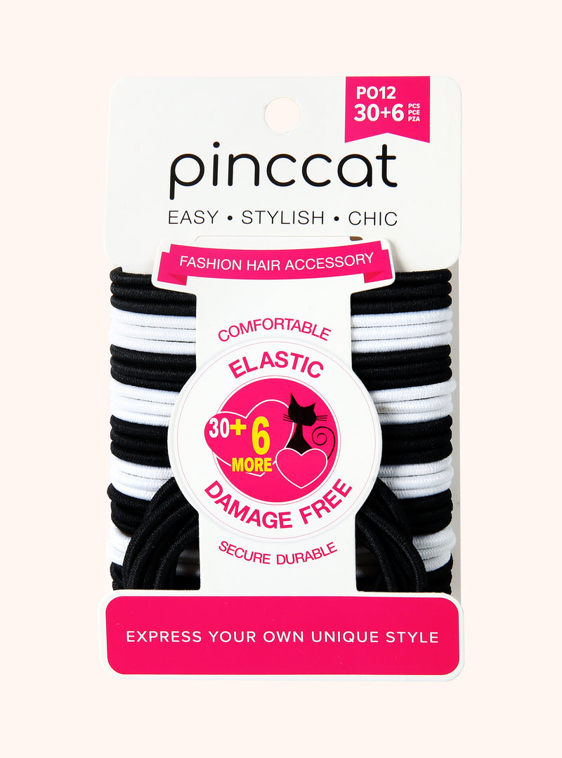 Black and White Elastic Hair Bands - 36 Piece by Pinccat